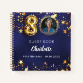 Livre d'invités 80e anniversaire marine bleu or ét (Devant)