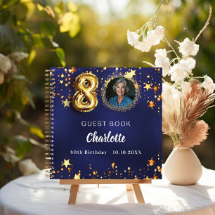 Livre d'invités 80e anniversaire marine bleu or ét