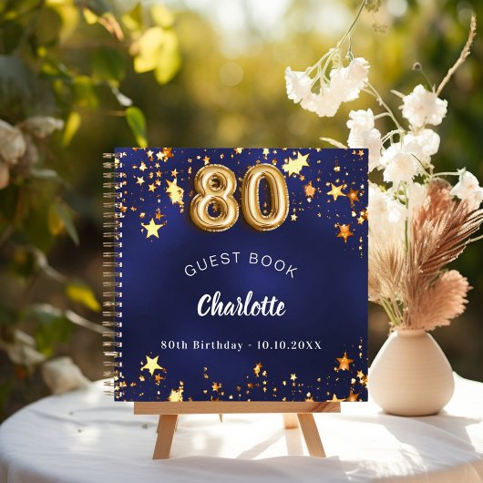 Livre d'invités 80e anniversaire marine bleu or ét