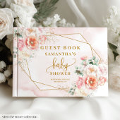 Livre d'invités baby shower rose vif et or fleuri