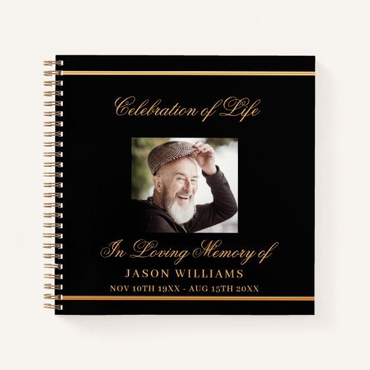 Livre d'invités funérailles funéraires noir photo  (Devant)