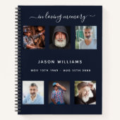 Livre d'invités funérailles photo collage bleu mém (Devant)