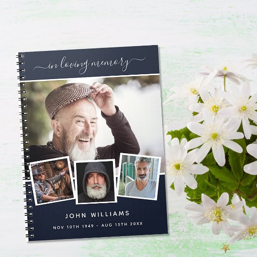 Livre d'invités funérailles photo collage bleu mém