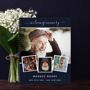 Livre d'invités funérailles photo collage bleu mém