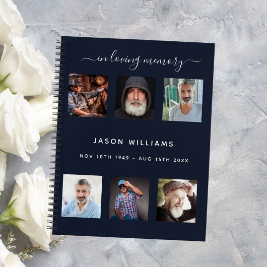 Livre d'invités funérailles photo collage bleu mém