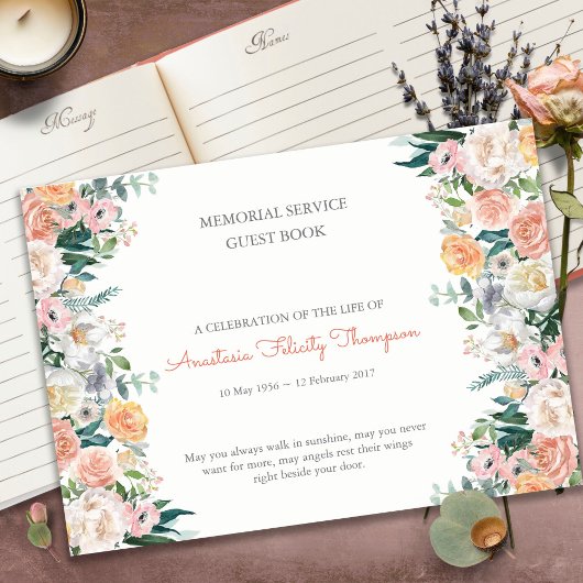 Livre d'invités funéraires | Roses aquarelles 1