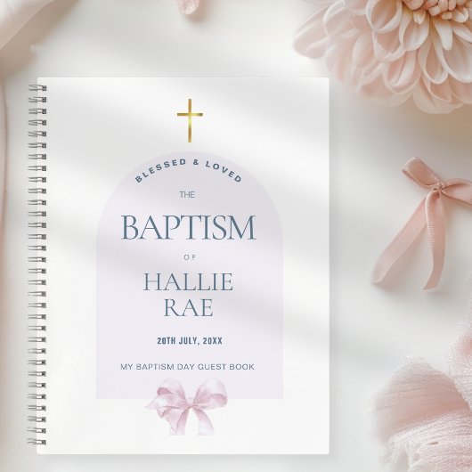 Livre d'invités Girl's Modern Pink Bow Baptism