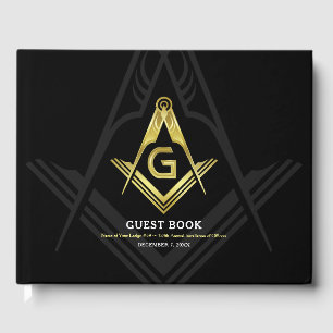 Livre d'invités maçonnique noir et or Freemason