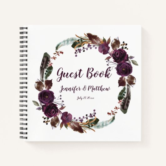 Livre d'invités Rustique Boho Eggplant Purple Rose (Devant)