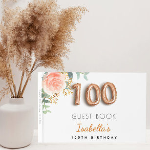 Livre D'or 100e anniversaire rose or eucalyptus élégant