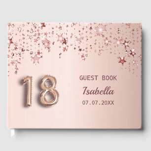 Livre D'or 18e anniversaire rose or étoiles rose ballons poli