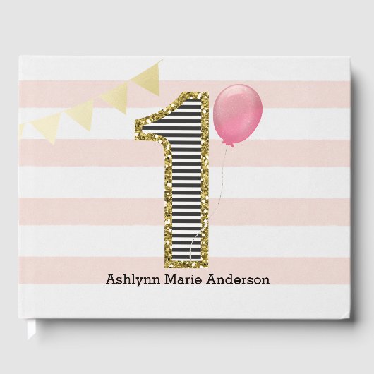 Livre D'or 1er anniversaire rose et or (Recto)