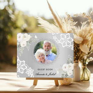 Livre D'or 25e anniversaire du Mariage argent photo dentelle 
