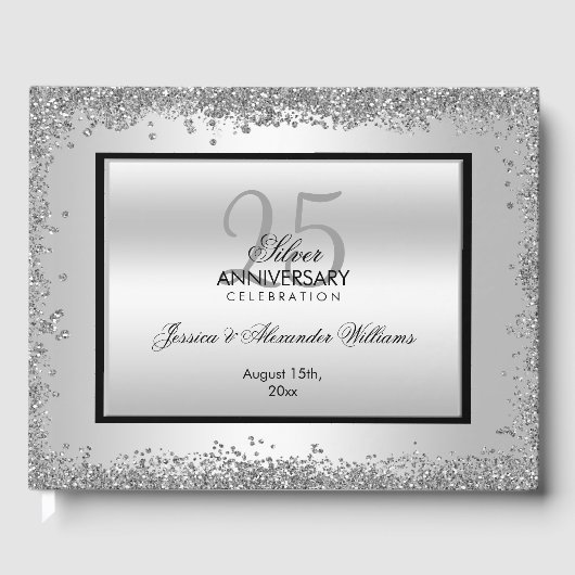 Livre D'or 25e anniversaire du Mariage Glitzy Silver & Black (Recto)
