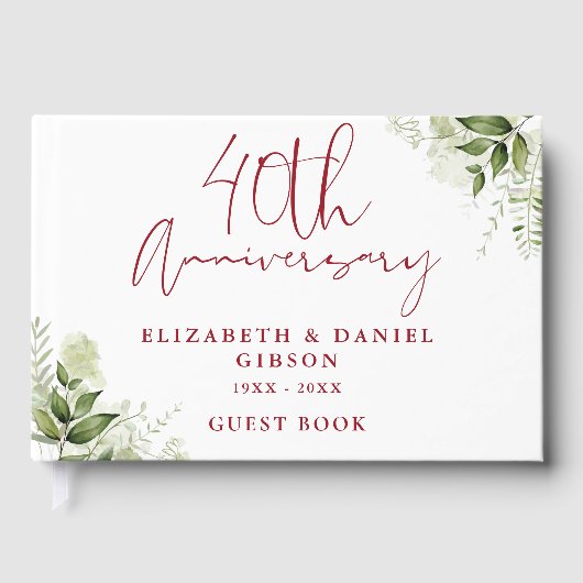 Livre D'or 40th Wedding Ruby Anniversary Floral Greenery (Recto)