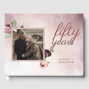 Livre D'or 50 ans Mariage Anniversaire Rose or Floral