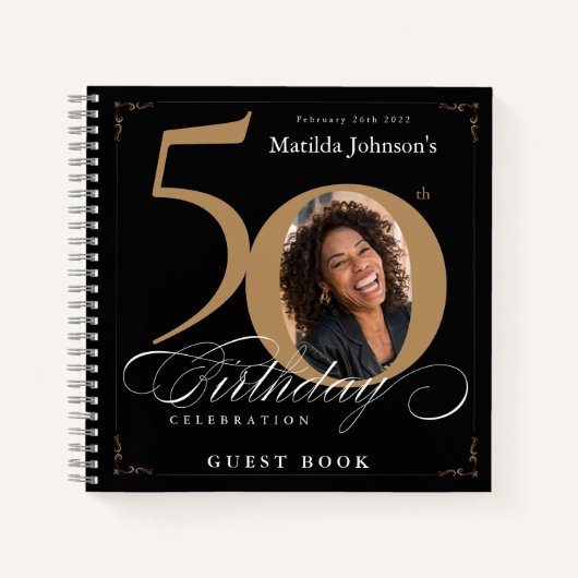 Livre d'or 50e anniversaire Black Gold Calligraphy (Devant)
