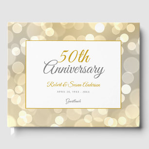 Livre D'or 50e anniversaire du Mariage Elegant Gold Bokeh