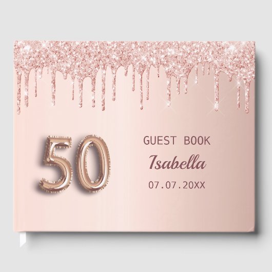 Livre D'or 50e anniversaire rose gouttes rose or (Recto)