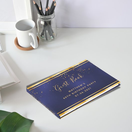 Livre D'or 60e anniversaire fête confetti en or bleu foncé