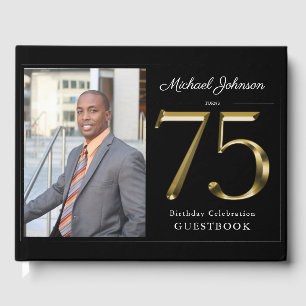 Livre D'or 75e photo personnalisée en or noir solide Classy