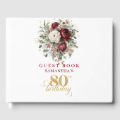 Livre d'or 80 ans à fleurs rouge profond Boho (Recto)