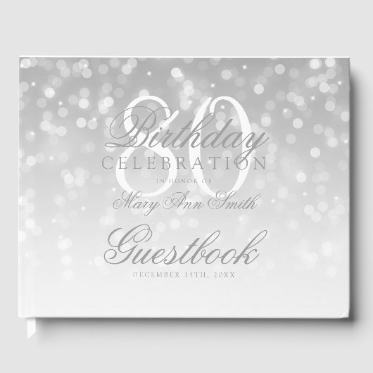 Livre d'or 80th Birthday Silver Bokeh Sparkle Ligh (Recto)