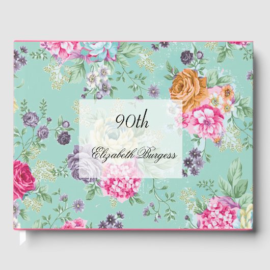 Livre D'or 90e anniversaire Floral Personal Monogramme Annive (Recto)
