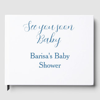 Livre D'or à bientôt baby shower bleu nom date simple