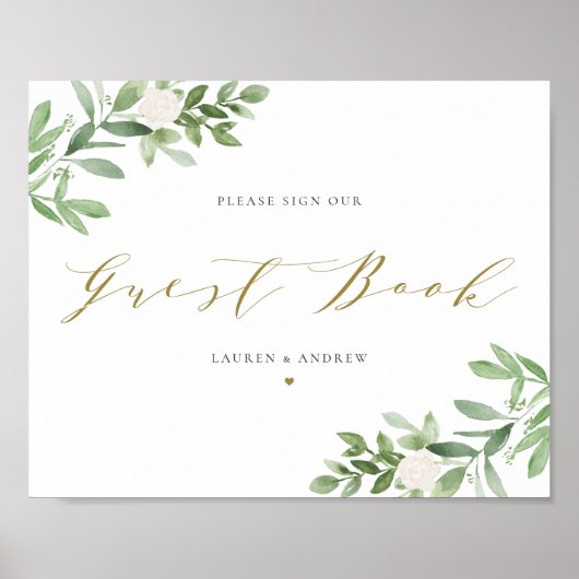 Livre d'or à fleurs verdure et blanches aquarelle (Devant)