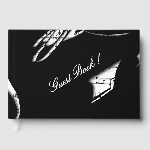 Livre D'or Abstrait Black and White Music Theme Guest Book