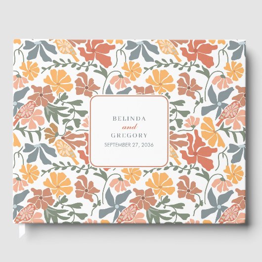 Livre D'or Abstrait Floral & Oiseaux Mi-siècle Mariage modern (Recto)