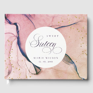Livre D'or Abstrait Pastel rose violet marine douce 16 Annive