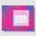 Livre D'or Abstrait Pink Blue 50th Birthday Guest Book<br><div class="desc">Beau arrière - plan abstrait (carrés roses et bleus) avec une étiquette carré blanc semi-transparente (minuscule bordure transparente) pour nom,  date et anniversaire. Tout est personnalisable pour ce livre d'or de 50 ans (couverture rigide). Disponible en carnet en spirale. N'oubliez pas la collection complète des livres d'or abstraits motifs.</div>