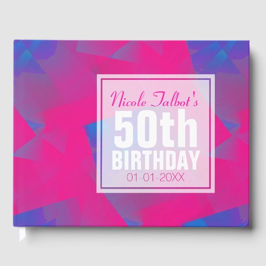 Livre D'or Abstrait Pink Blue 50th Birthday Guest Book (Recto)