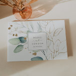 Livre D'or Airy Greenery and Gold Leaf Wedding<br><div class="desc">This airy greenery and gold leaf wedding guest book is perfect for a modern wedding. The elegant botanical design features light and airy watercolor eucalyptus accented with whimsical gold glitter leaves. Personalize the front cover with the names of the bride and groom and the wedding date.</div>