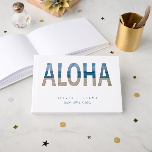 Livre D'or Aloha Hawaii Plage tropicale Mariage (Recto ouvert)