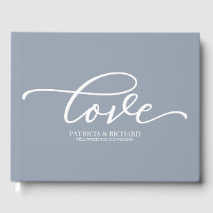 Livre D'or Amour Chic Écriture Bleu Poussiéreux Mariage