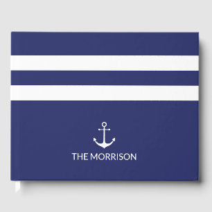 Livre D'or Ancrage nautique bleu marine blanc rayures Nom du