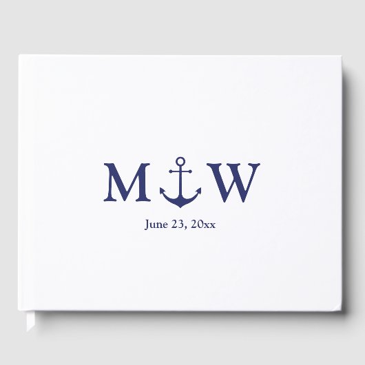 Livre D'or ancre nautique mariage marine bleu blanc monogramm (Recto)