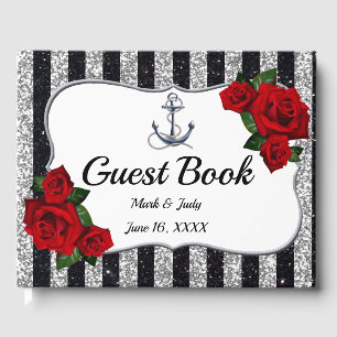 Livre D'or Ancre nautique Mariage Silver Black Stripes