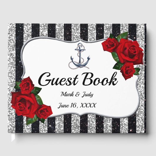 Livre D'or Ancre nautique Mariage Silver Black Stripes (Recto)
