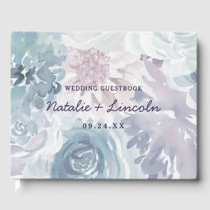 Livre D'or Annabelle Vintage bleu Floral Mariage d'aquarelle