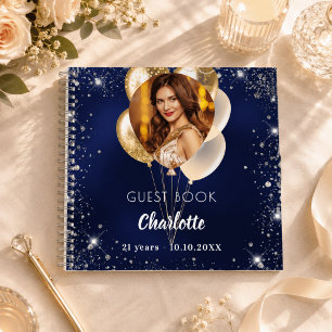 Livre d'or anniversaire bleu marine or ballons pho