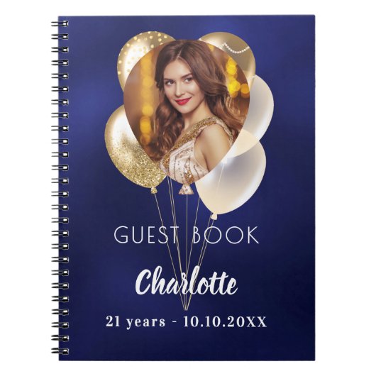 Livre d'or anniversaire bleu photo ballons d'or (Devant)