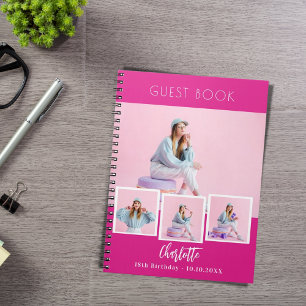 Livre d'or anniversaire hot rose photo collage fil