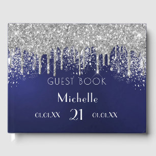 Livre D'or Anniversaire marine bleu argent parties scintillan