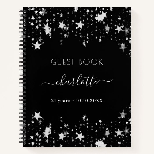 Livre d'or anniversaire noir argent étoile nom (Devant)