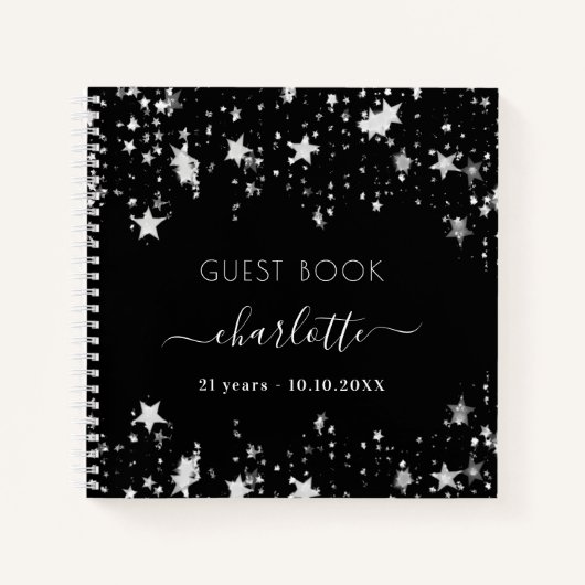 Livre d'or anniversaire noir argent étoile nom (Devant)