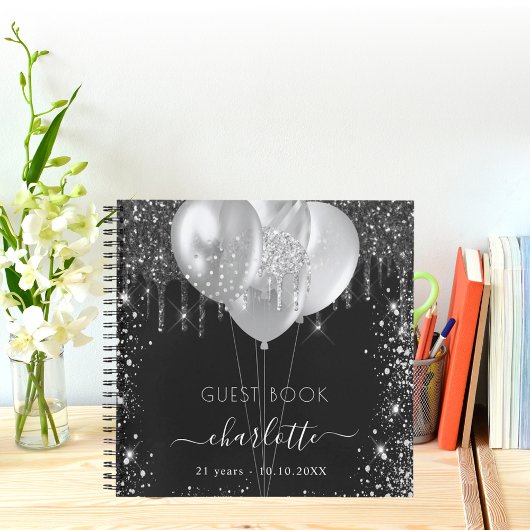 Livre d'or anniversaire noir argent nom de la part